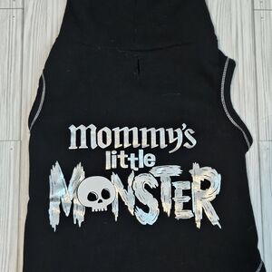 Black And Silver Dog Hoodie "Mommy's Little Monster" with Skull Graphic
